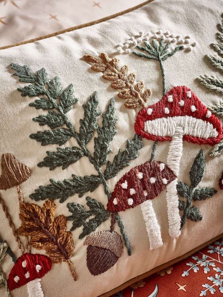 Catherine Lansfield Natural Embroidery Woodland Cushion - Image 2 of 3