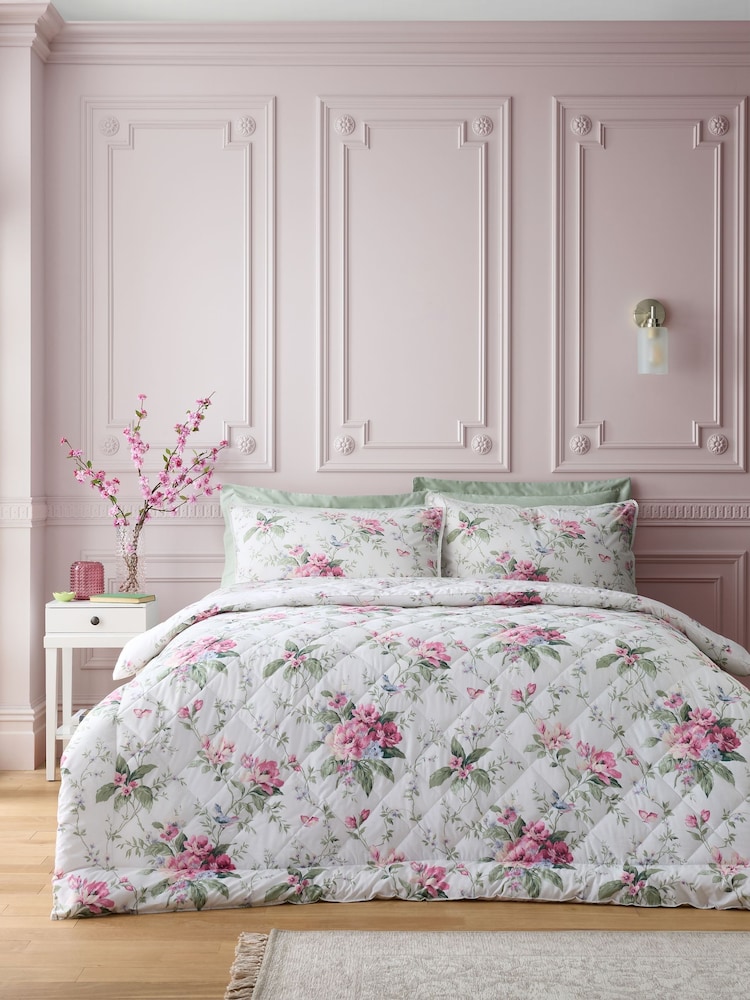 Bridgerton by Catherine Lansfield Natural Penelope Floral Print Reversible Eiderdown Bedspread - Image 4 of 4 Bridgerton by Catherine Lansfield Natural Penelope Floral Print Reversible Eiderdown Bedspread - Image 4 of 4