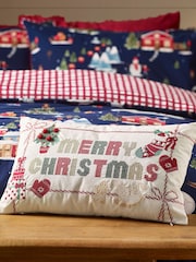 Catherine Lansfield Natural Merry Christmas Cross Stitch Cushion - Image 1 of 2