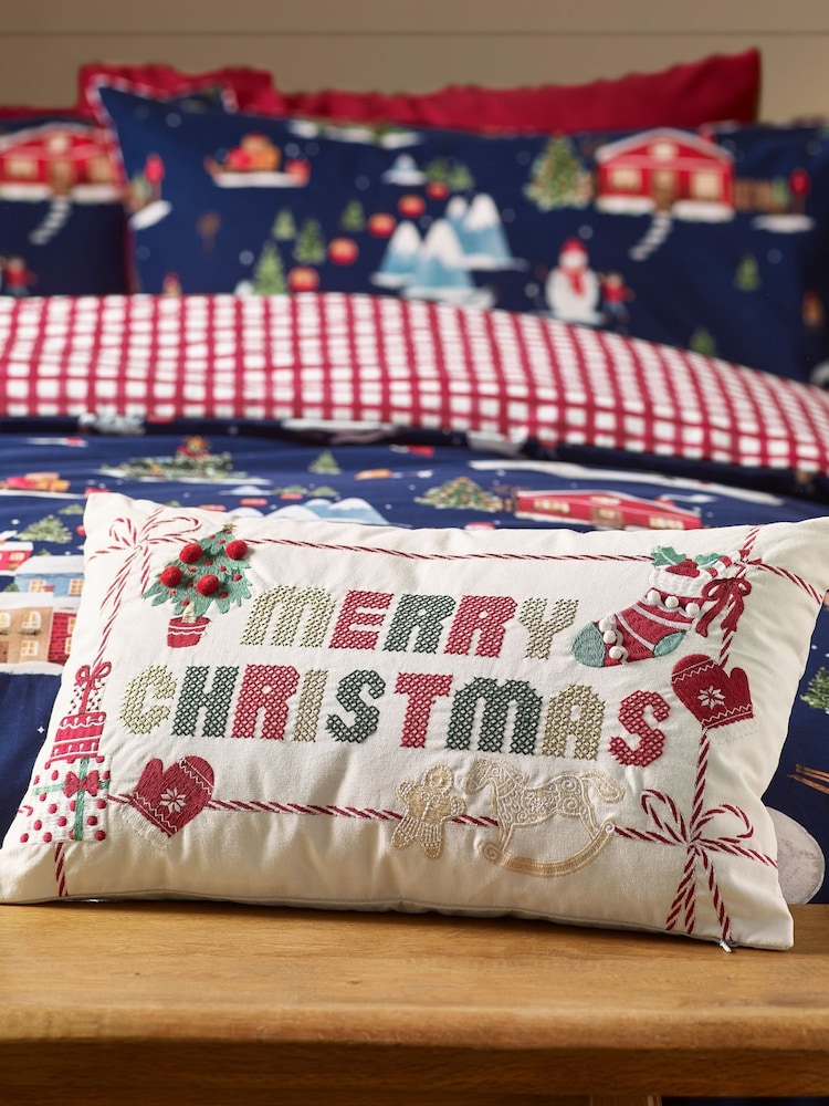 Catherine Lansfield Natural Merry Christmas Cross Stitch Cushion - Image 1 of 2 Catherine Lansfield Natural Merry Christmas Cross Stitch Cushion - Image 1 of 2