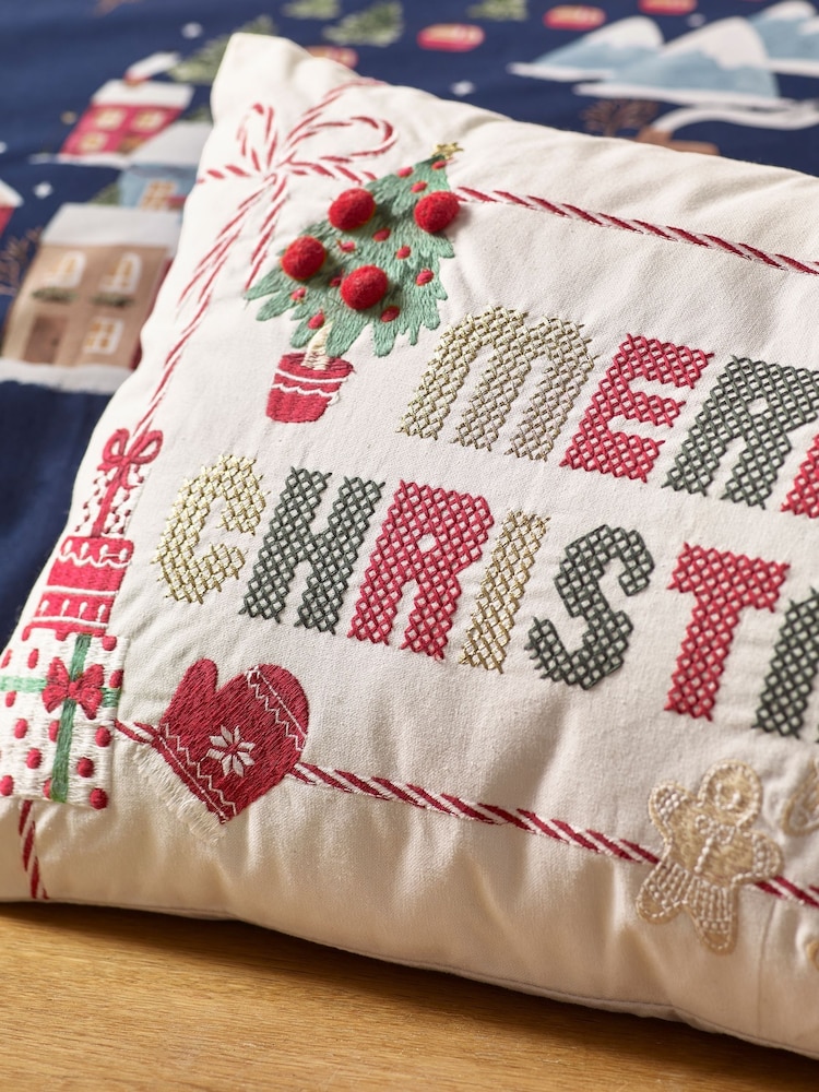 Catherine Lansfield Natural Merry Christmas Cross Stitch Cushion - Image 2 of 2 Catherine Lansfield Natural Merry Christmas Cross Stitch Cushion - Image 2 of 2