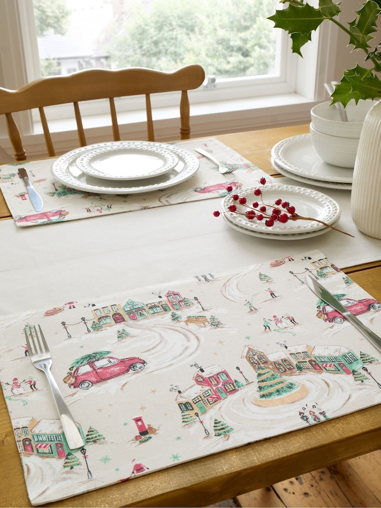 Catherine Lansfield Natural Christmas Town Cotton Dining Placemat - Image 1 of 2 Catherine Lansfield Natural Christmas Town Cotton Dining Placemat - Image 1 of 2