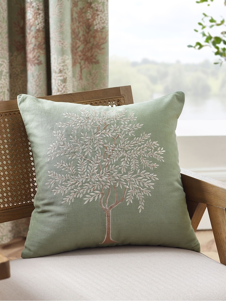 Catherine Lansfield Green Woodland Trees Embroidered Cushion - Image 1 of 2 Catherine Lansfield Green Woodland Trees Embroidered Cushion - Image 1 of 2