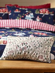 Catherine Lansfield Natural Christmas Ski Village Embroidered Cushion - Image 1 of 2