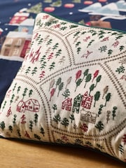 Catherine Lansfield Natural Christmas Ski Village Embroidered Cushion - Image 2 of 2
