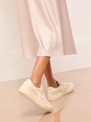 Lipsy Neutral Standard Fit Chunky Canvas Lace Up Sports Trainers - Image 4 of 5