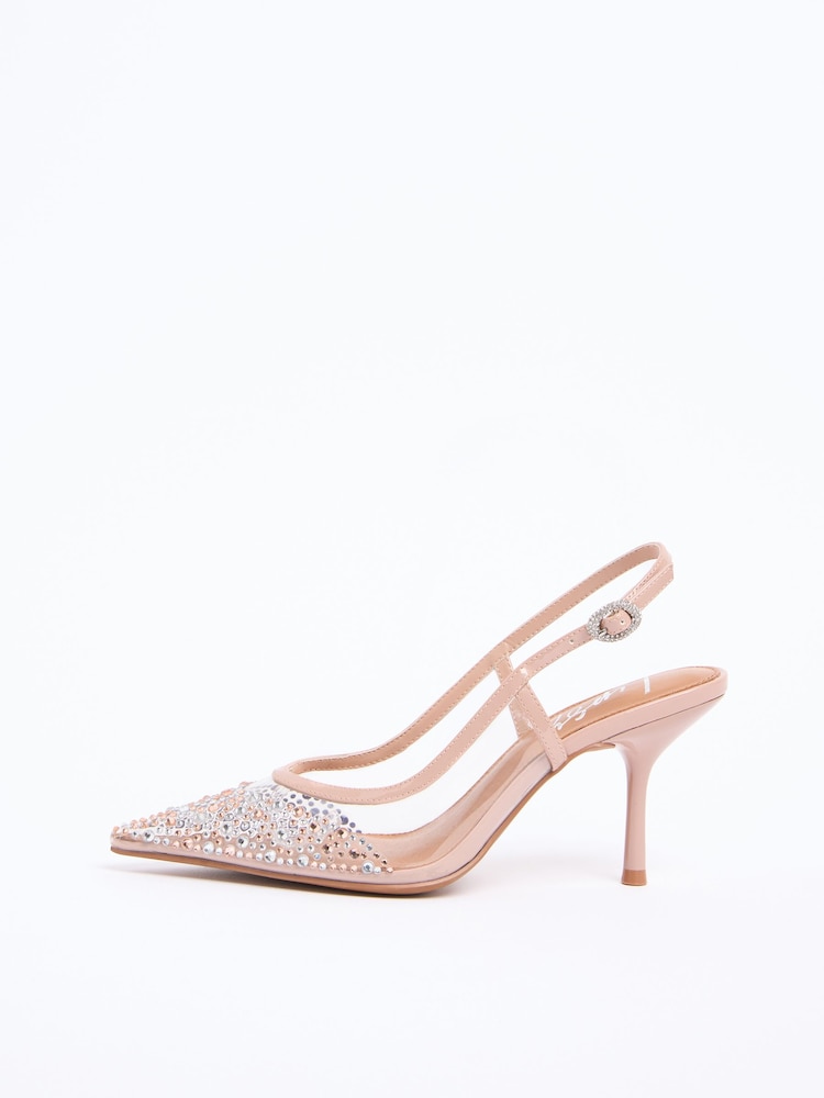 Lipsy Nude Perspex Diamante Embellished Stiletto High Heel Occasion Court Shoes - Image 5 of 5