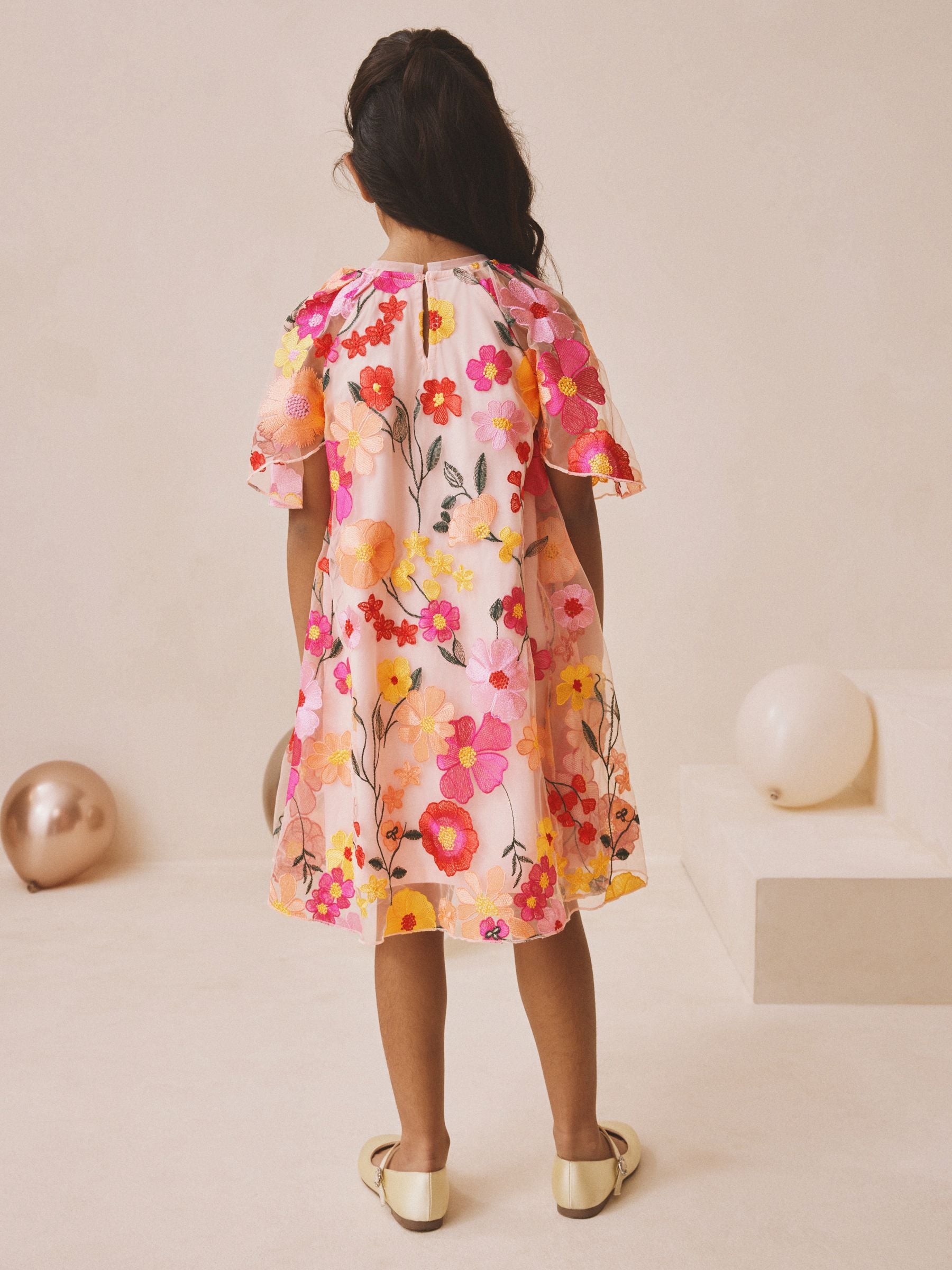 Buy Pink 3D Embroidered Flower Occasion Dress (3-16yrs) from the