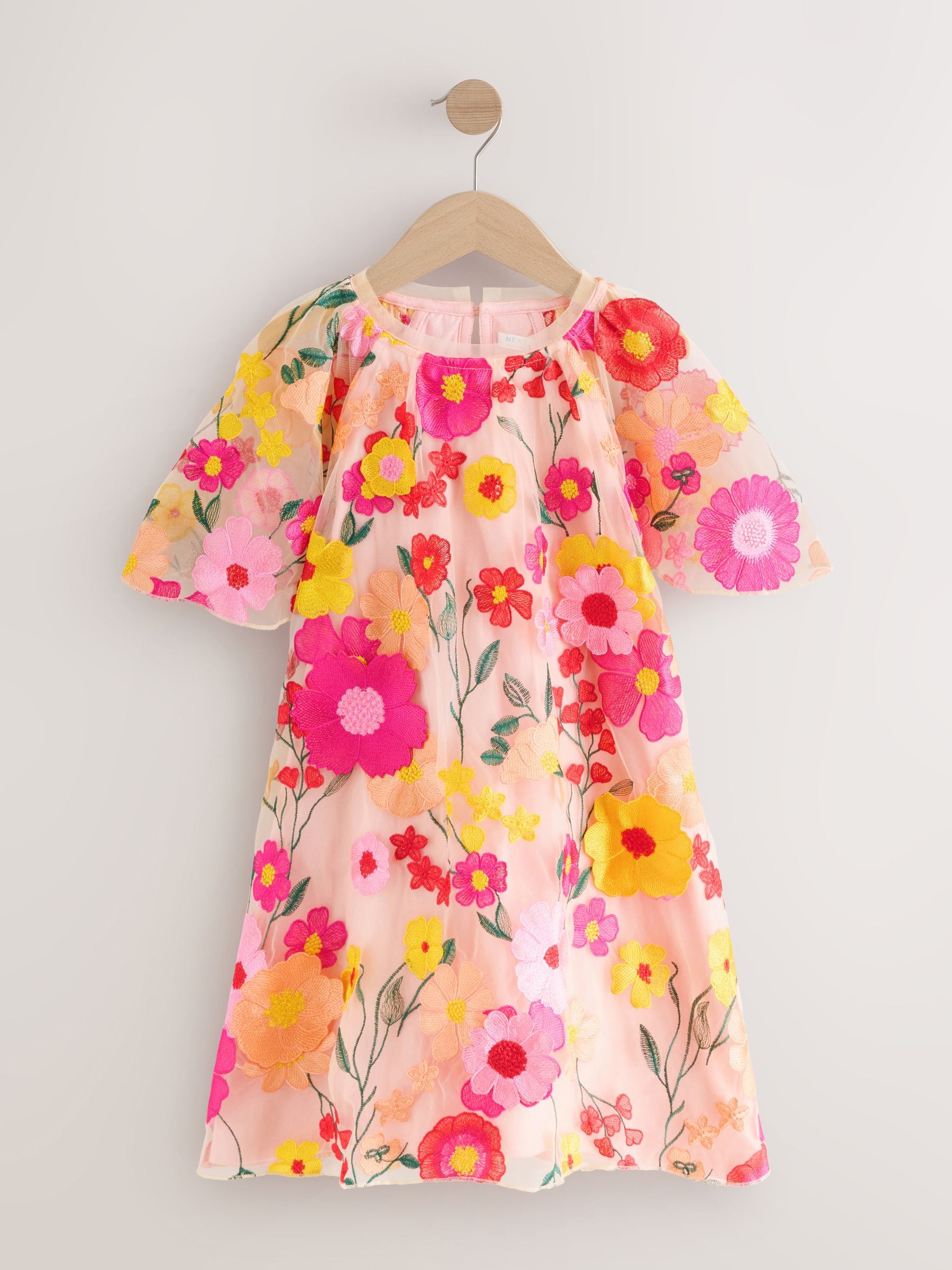 Buy Pink 3D Embroidered Flower Occasion Dress (3-16yrs) from the