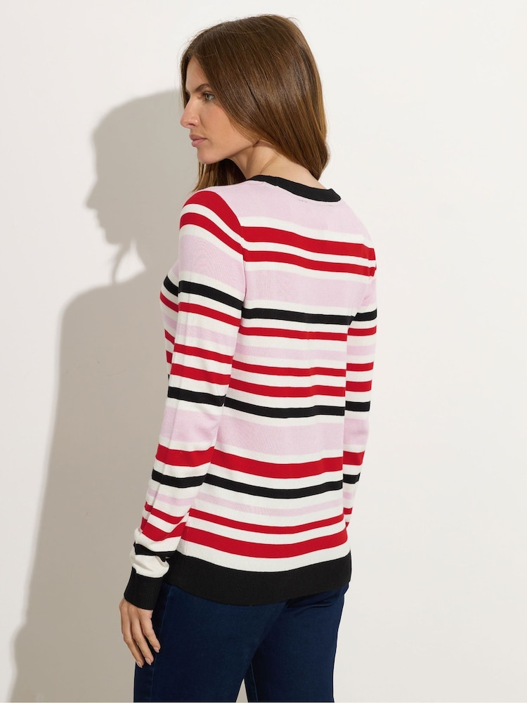 M&Co Pink Stripe Crew Neck Jumper - Image 2 of 5 M&Co Pink Stripe Crew Neck Jumper - Image 2 of 5