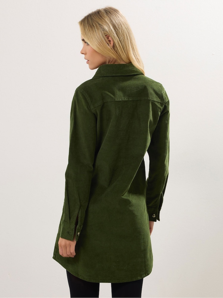 olive green tunic dress Olive Green Cotton Yoked Tunic Short Dress 70" / Custom Height (Free)