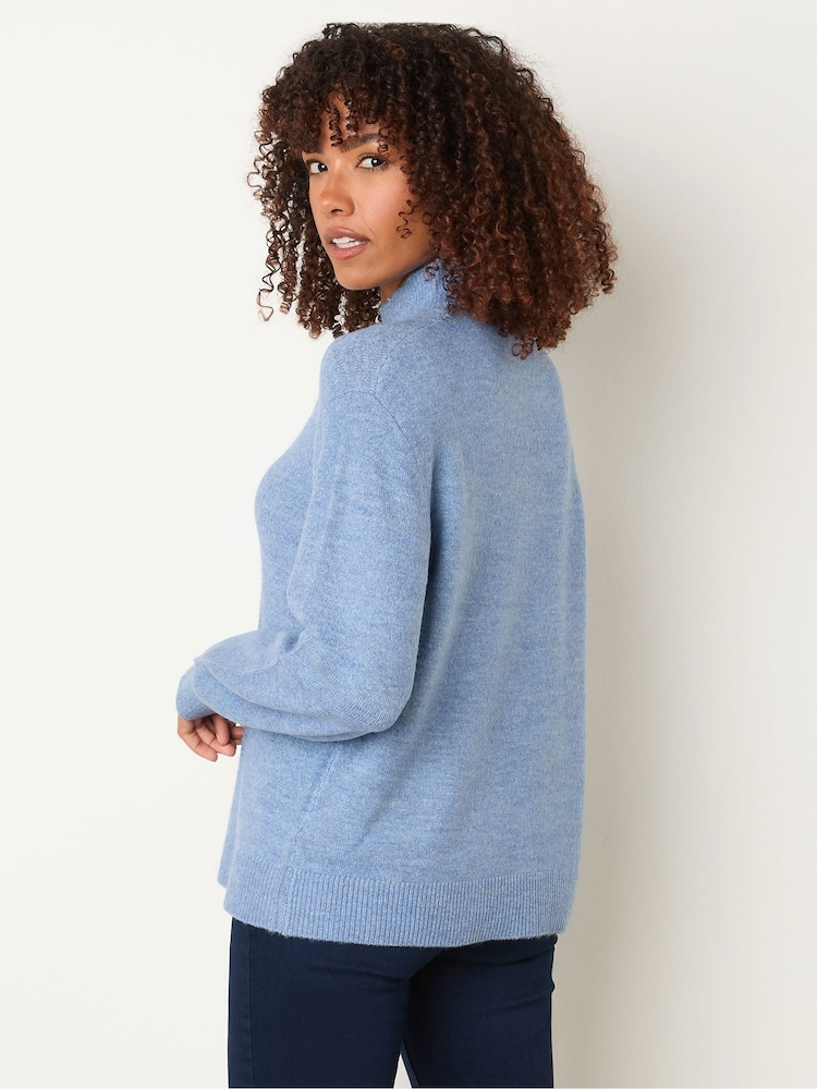 M&Co Blue Funnel Neck Balloon Sleeve Jumper - Image 2 of 5 M&Co Blue Funnel Neck Balloon Sleeve Jumper - Image 2 of 5