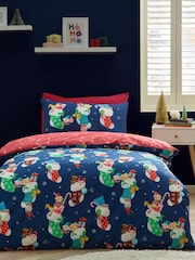 Catherine Lansfield Navy Christmas Elves Cotton Rich Duvet Cover Set - Image 1 of 6