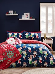 Catherine Lansfield Navy Christmas Elves Cotton Rich Duvet Cover Set - Image 2 of 6