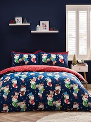 Catherine Lansfield Navy Christmas Elves Cotton Rich Duvet Cover Set - Image 3 of 6