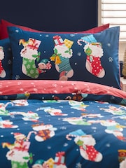 Catherine Lansfield Navy Christmas Elves Cotton Rich Duvet Cover Set - Image 5 of 6