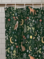 Catherine Lansfield Forest Green Enchanted Twilight Animal Shower Curtain - Image 2 of 2