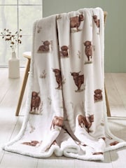 Catherine Lansfield Natural Angus Highland Cow Cosy Fleece Blanket Throw - Image 1 of 2