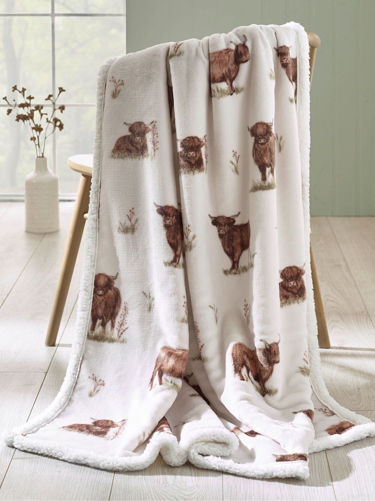 Catherine Lansfield Natural Angus Highland Cow Cosy Fleece Blanket Throw - Image 1 of 2 Catherine Lansfield Natural Angus Highland Cow Cosy Fleece Blanket Throw - Image 1 of 2