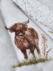 Catherine Lansfield Natural Angus Highland Cow Cosy Fleece Blanket Throw - Image 2 of 2