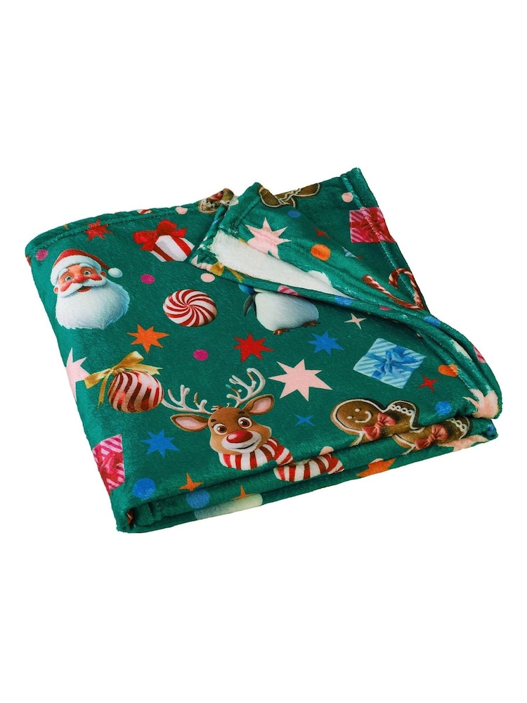 Catherine Lansfield Green Christmas Icons Cosy Fleece Blanket Throw - Image 3 of 3 Catherine Lansfield Green Christmas Icons Cosy Fleece Blanket Throw - Image 3 of 3