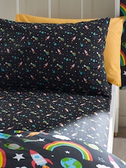 Catherine Lansfield Black Rainbow Rockets Fitted Sheet - Image 1 of 2