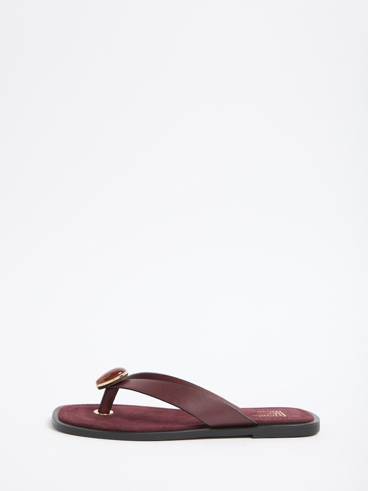 Friends Like These Burgundy Red Resin Trim Faux Suede Hardware Flip Flop Flat Summer Sandals - Image 5 of 5 Friends Like These Burgundy Red Resin Trim Faux Suede Hardware Flip Flop Flat Summer Sandals - Image 5 of 5