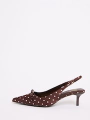 Friends Like These Chocolate Brown Polka Dot Bow Pointed Toe Slingback Kitten Heel Court Shoes - Image 5 of 5