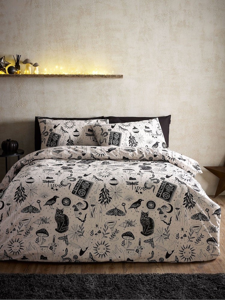 Catherine Lansfield Black/Natural Enchanted Witchcraft Reversible Duvet Cover Set - Image 2 of 5