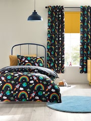Catherine Lansfield Black Rainbow Rockets Reversible Duvet Cover Set - Image 1 of 4