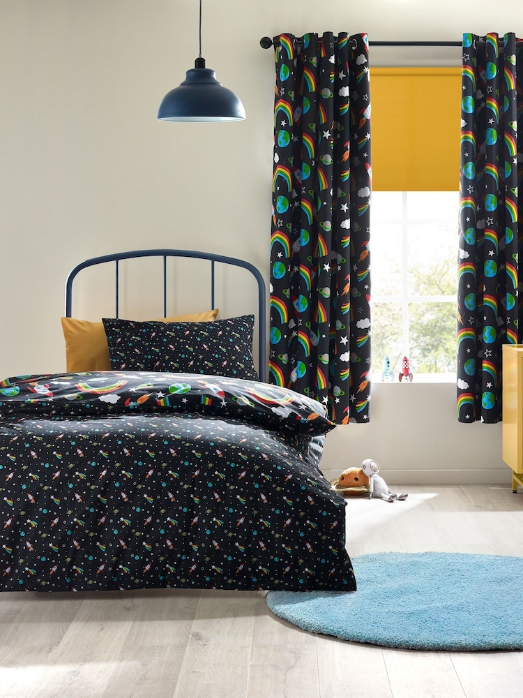 Catherine Lansfield Black Rainbow Rockets Reversible Duvet Cover Set - Image 2 of 4