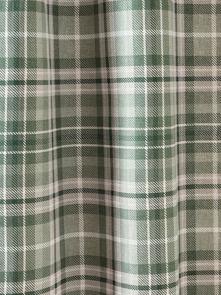 Catherine Lansfield Green Cullen Thermal Check Brushed Eyelet Curtains - Image 4 of 4