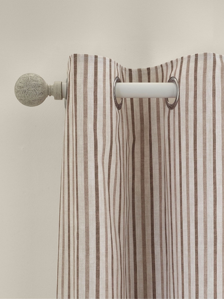 Catherine Lansfield Natural Logan Stripe Lined Eyelet Curtains - Image 1 of 4