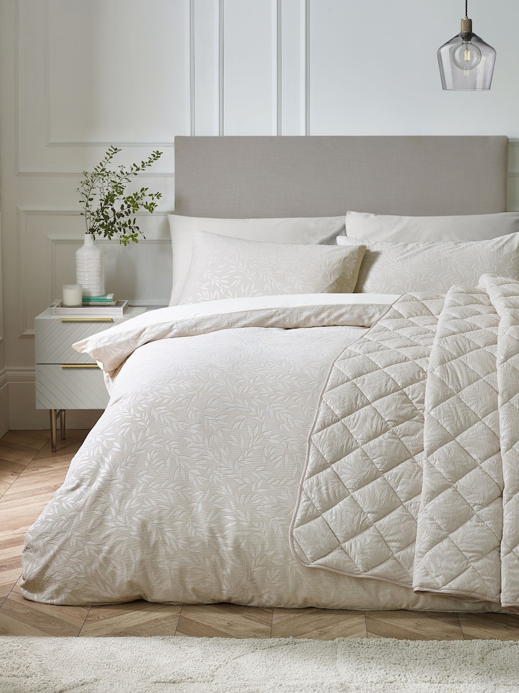 Catherine Lansfield Champagne Gold Corded Leaves Duvet Cover Set - Image 1 of 4