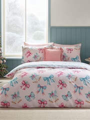 Catherine Lansfield Pink Christmas Bows And Bells Duvet Cover Set - Image 1 of 5