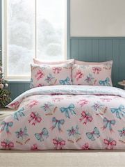 Catherine Lansfield Pink Christmas Bows And Bells Duvet Cover Set - Image 2 of 5