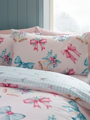 Catherine Lansfield Pink Christmas Bows And Bells Duvet Cover Set - Image 4 of 5