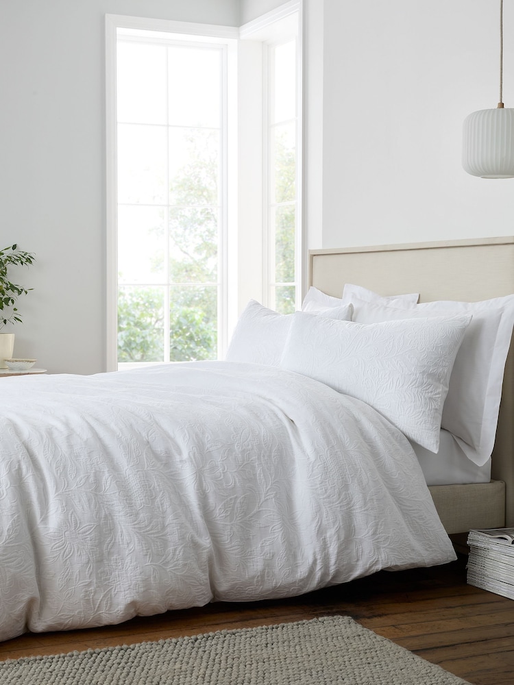 Bianca White Fleur Matelassé Jacquard Cotton Duvet Cover Set - Image 1 of 4