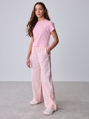 Baker by Ted Baker 2 Piece Pink Ribbed T-Shirt & Pinstripe Trousers Set - Image 1 of 13
