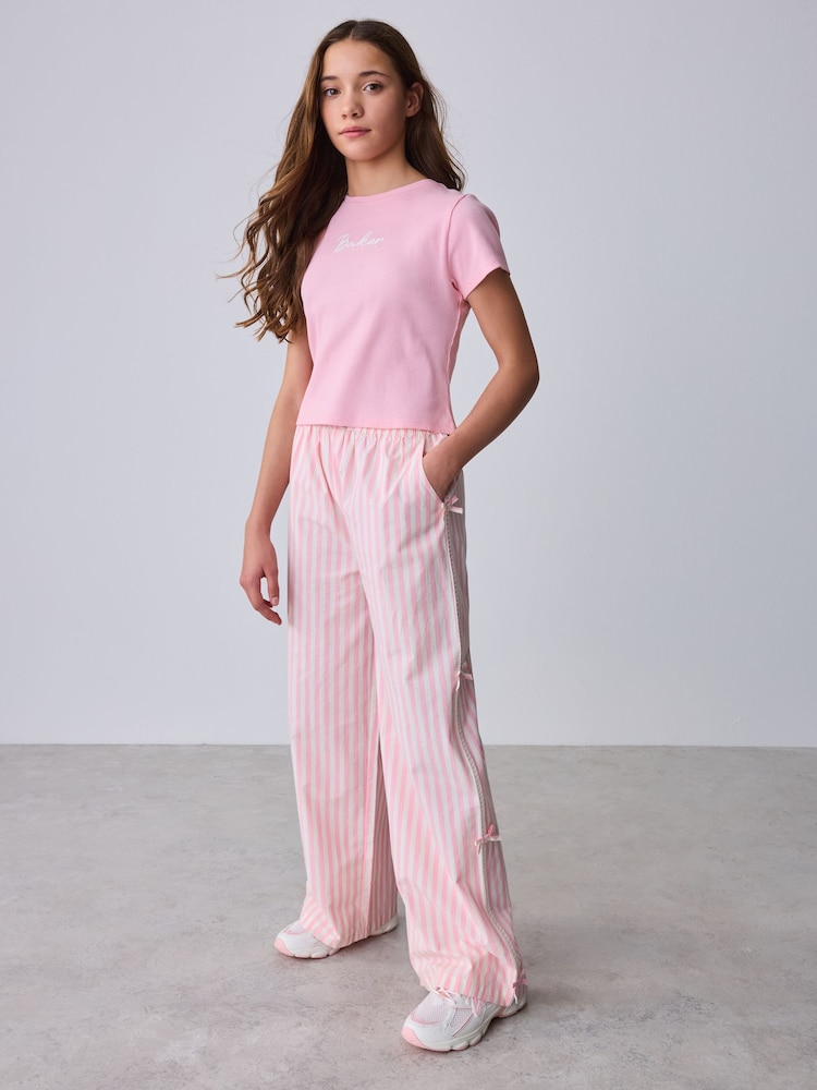 Baker by Ted Baker 2 Piece Pink Ribbed T-Shirt & Pinstripe Trousers Set - Image 1 of 13