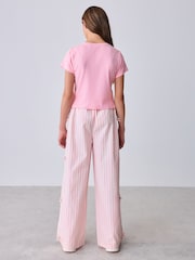 Baker by Ted Baker 2 Piece Pink Ribbed T-Shirt & Pinstripe Trousers Set - Image 4 of 13