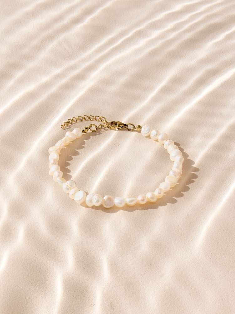 White Stainless Steel Pearl Bracelet - Image 1 of 4