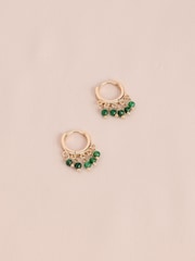 Gold Tone Semi-Precious Stone Beaded Hoop Earrings - Image 4 of 8