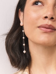 White Pearl Effect Drop Chain Earrings - Image 3 of 5