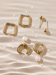 Gold Tone Waterproof Pearl Earrings 3 Pack - Image 3 of 3