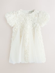 Baker by Ted Baker Cream 3D Textured Floral Mesh Godet Dress - Image 1 of 4