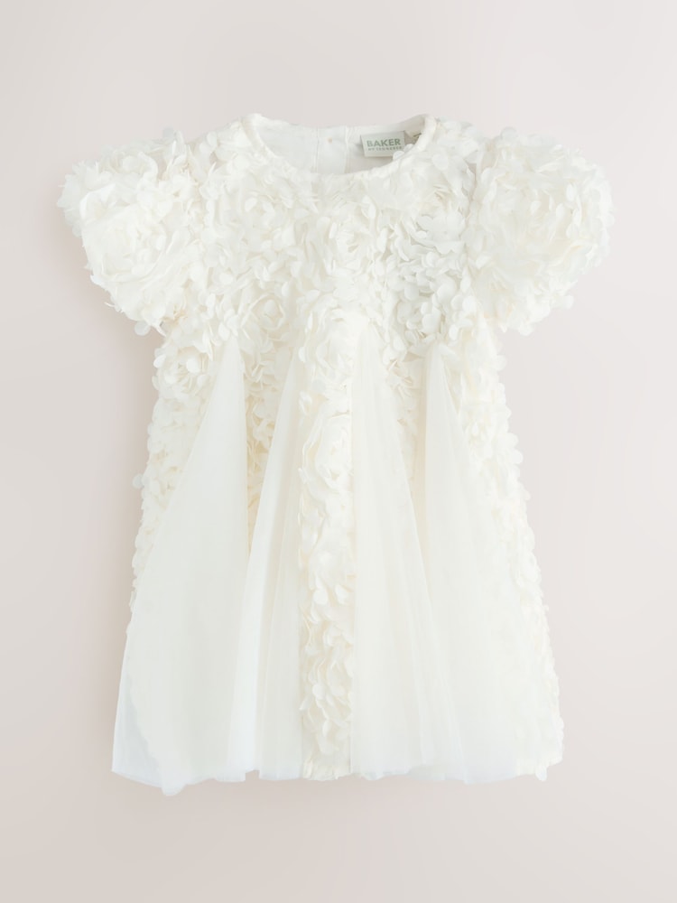 Baker by Ted Baker Cream 3D Textured Floral Mesh Godet Dress - Image 1 of 4