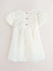 Baker by Ted Baker Cream 3D Textured Floral Mesh Godet Dress - Image 2 of 4