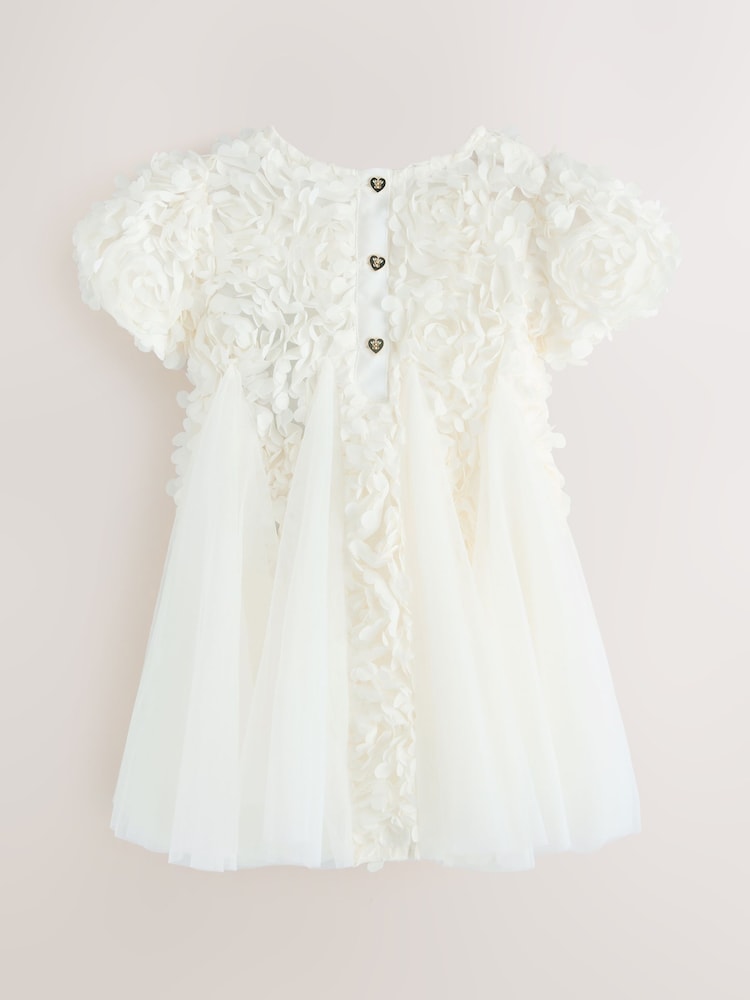 Baker by Ted Baker Cream 3D Textured Floral Mesh Godet Dress - Image 2 of 4