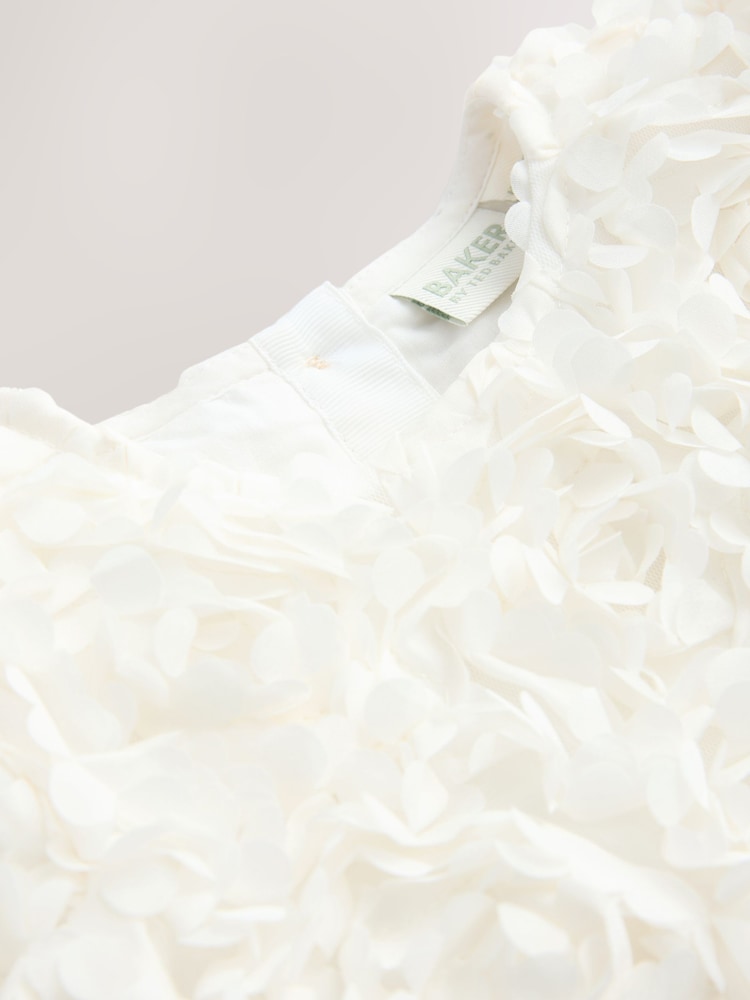 Baker by Ted Baker Cream 3D Textured Floral Mesh Godet Dress - Image 4 of 4